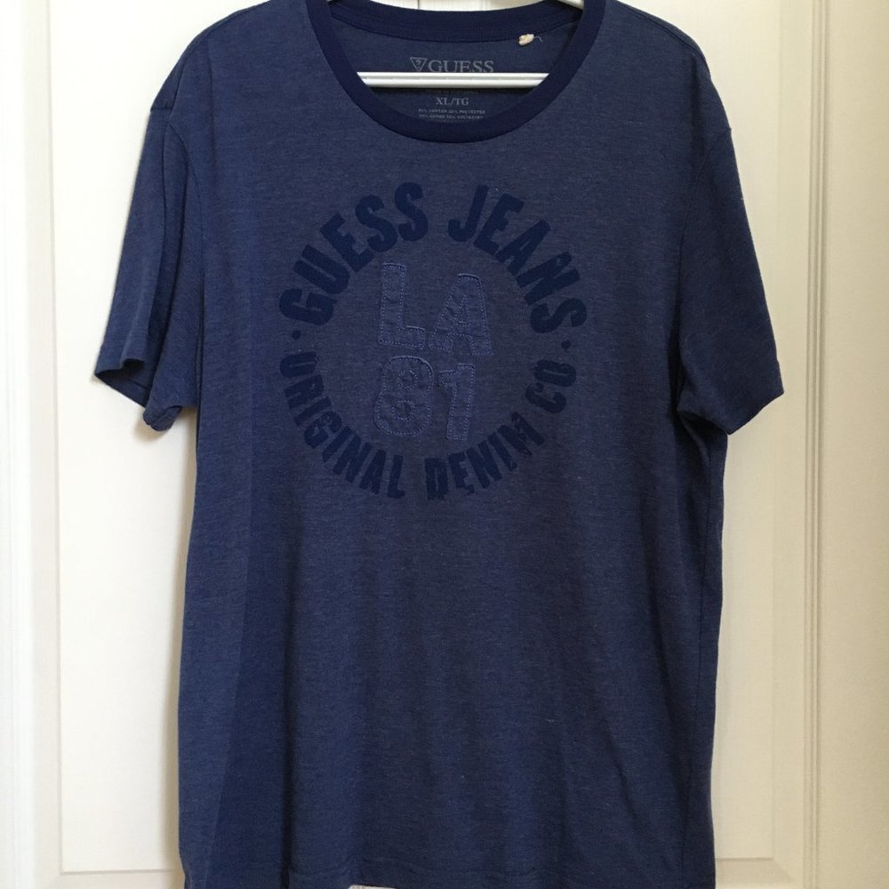 GUESS Mens Short Sleeves TShirt Blue XL Logo Printed